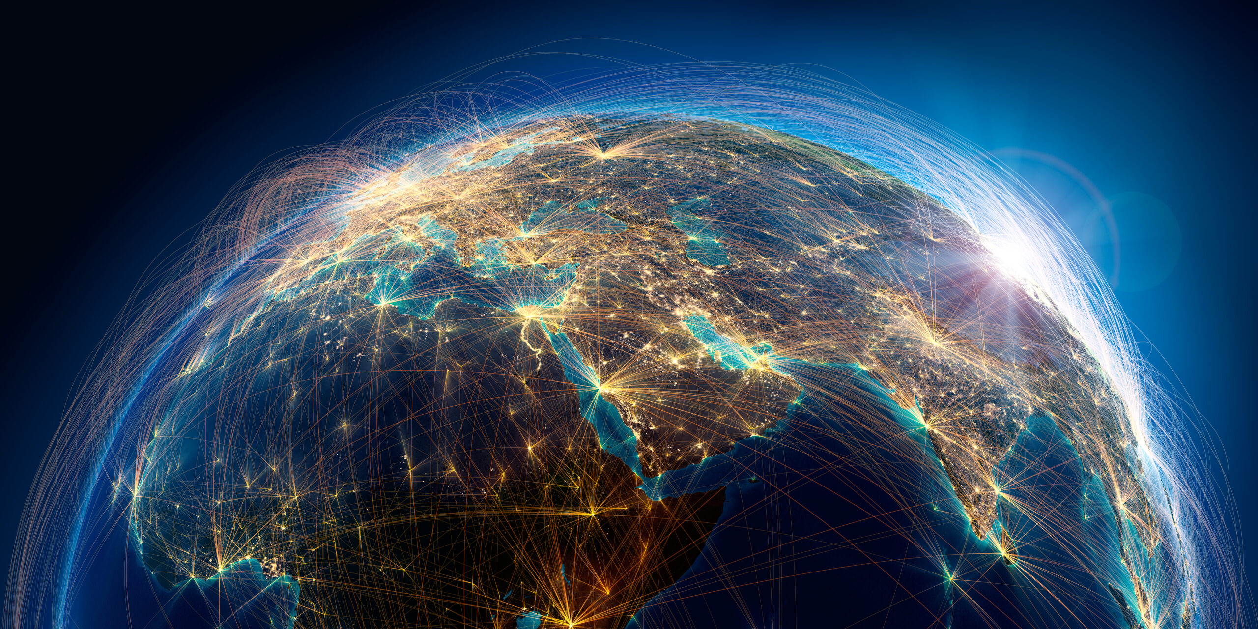 detailed air routes on earth. 3d rendering